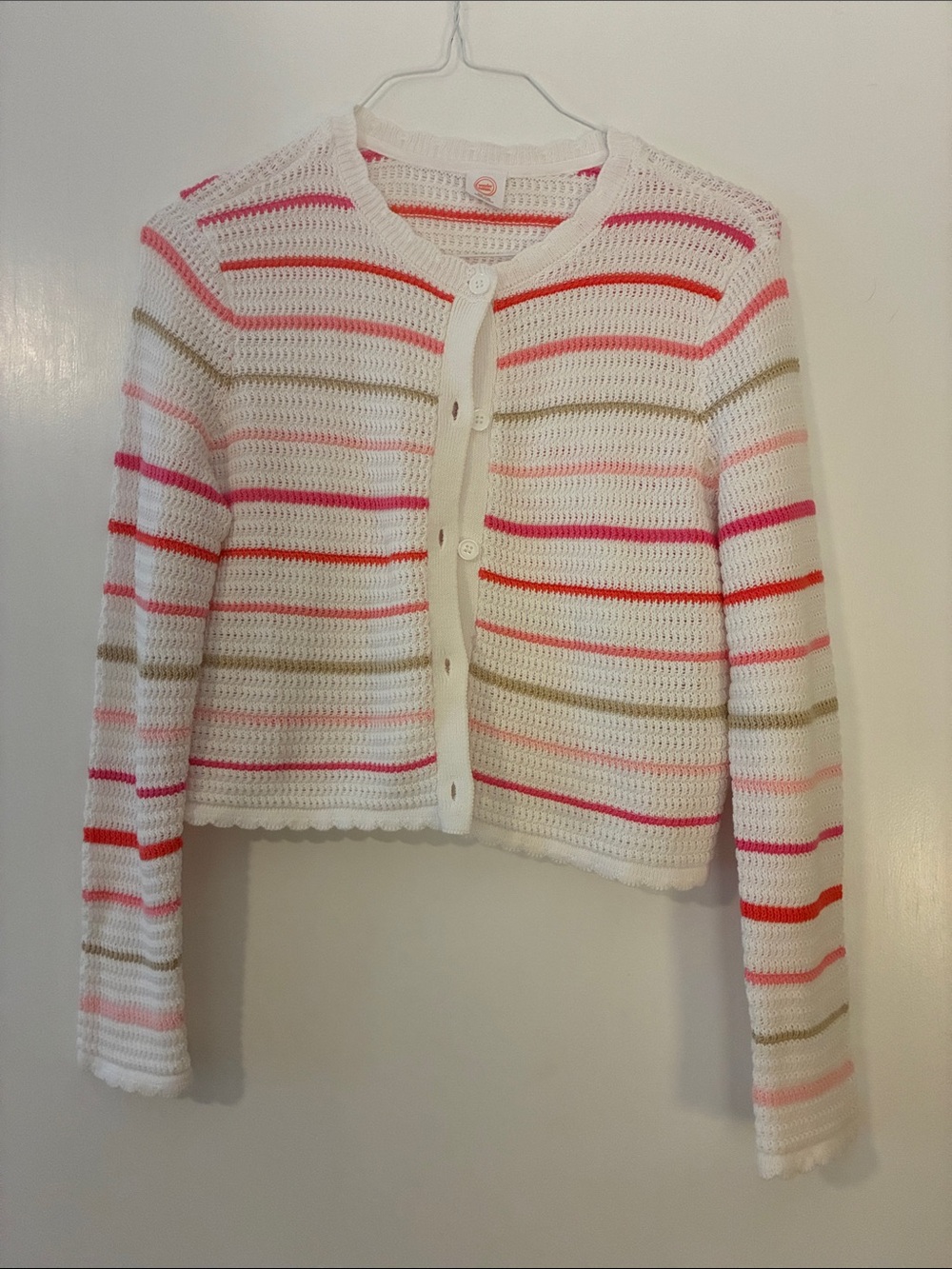 New with tag Wonder Nation White Crochet Cardigan with Pink & Tan Stripes